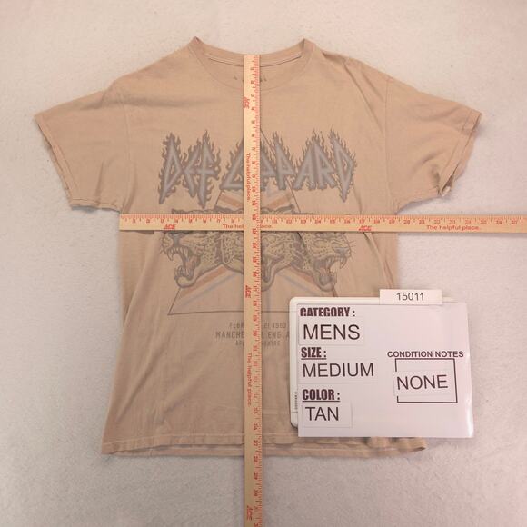 Def Leppard Band Graphic Crew Neck T Shirt Adult Mens Size Medium M Tan - Picture 5 of 9